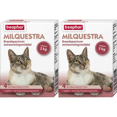 2x Beaphar Milquestra Ontworming Tabletten Kat 2 - 12 kg 4 tabletten