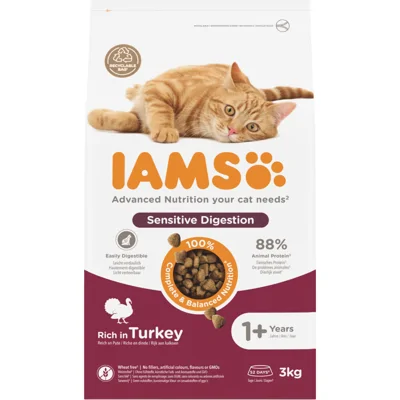 3x IAMS Cat adult Sensitive Digestion Turkey 3 kg