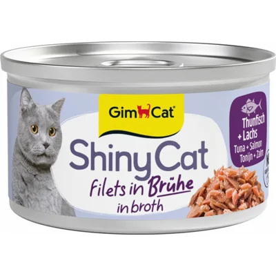 GimCat Kattenvoer Nat ShinyCat Filets in Bouillon Tonijn&Zalm 70 gr