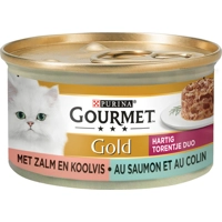 Gourmet Gold Hartig Torentje Duo met zalm en koolvis natvoer kat (24x85 g) 24 x 85 g