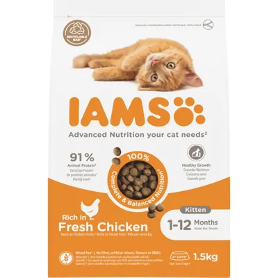 4x IAMS Kat Kitten/Junior Kip 1,5 kg
