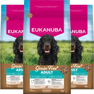 3x Eukanuba Hondenvoer Droog Grain Free All Sizes Hert Adult 3 kg