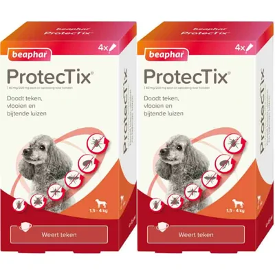 2x Beaphar ProtecTix Hond Anti Vlo&Teek 1,5-4 kg 4 pipetten