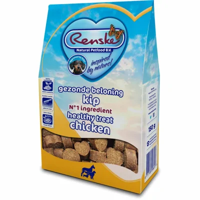 7x Renske Gezonde Beloning Hartjes Hondensnack Kip 150 gr