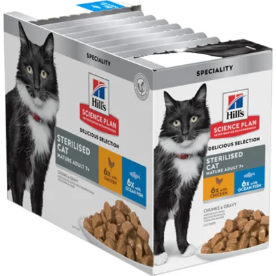 Hill's Science Plan Sterilised Cat Mature Adult Natvoer Multipack kip en vis natvoer 12x85 gram