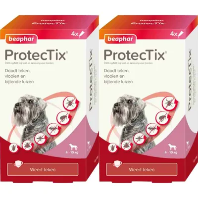 2x Beaphar ProtecTix Hond Anti Vlo&Teek 4-10 kg 4 pipetten