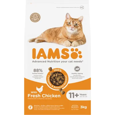 3x IAMS Cat senior 11+ Kattenvoer Chicken 3 kg
