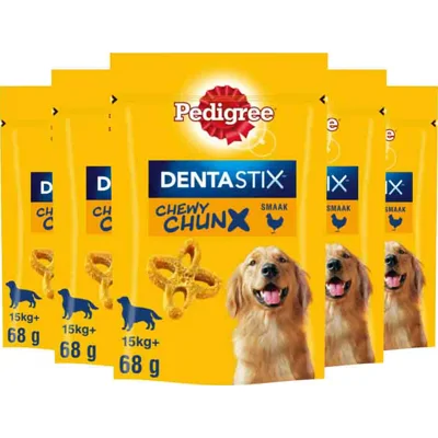 5x Pedigree Dentastix Chewy Chunx Hondensnacks Maxi Kip 68 gr