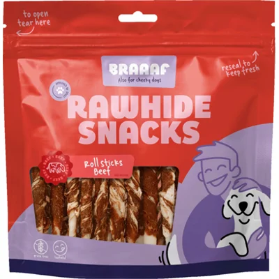 Braaaf Rol Sticks Hondensnack Vlees - Vis 12 cm 250 gr