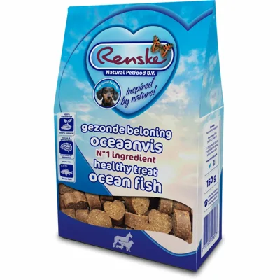 7x Renske Gezonde Beloning Hartjes Hondensnack Oceaanvis 150 gr