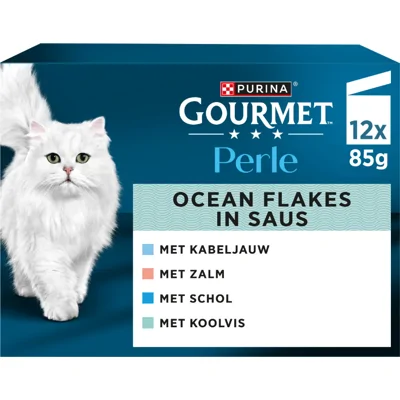 Purina Gourmet Perle Ocean Flakes in saus natvoer kat (12x85 g) 1 doos (12 x 85 g)