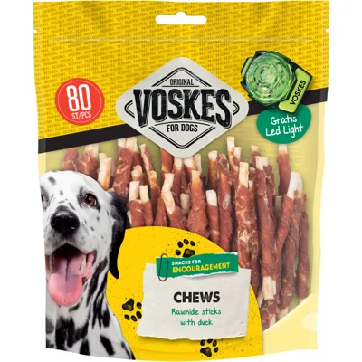 Voskes Hondensnacks Original Runderhuid Sticks Eend 80 stuks