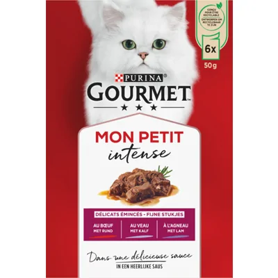 Gourmet Mon Petit Intense met rund, kalf, lam natvoer kat 4 x (6 x 50 g)