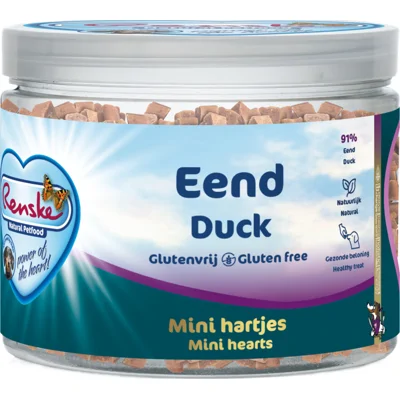 12x Renske Gezonde Beloning Hartjes Hondensnack Eend 100 gr
