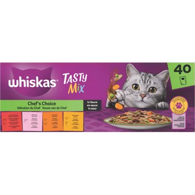 Whiskas Adult 1+ Saus Selectie Van De Chef Maaltijdzakjes Kattenvoer Nat Multipack 40 x 85 gr