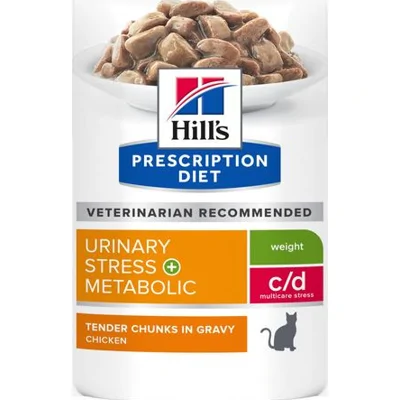 Hill's Prescription Diet C/D Multicare Stress + Metabolic kat natvoer Kip 12x85g maaltijdzakje multipack