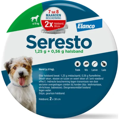 Seresto teken- en vlooienband hond tot 8kg 2-pack 38cm
