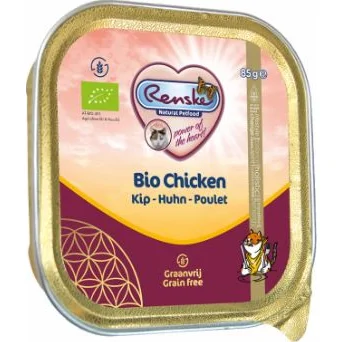 Renske Biologisch Graanvrij vers gestoomd kip natvoer kat (kuip) 19 x 85 g