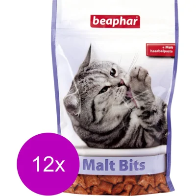 12x Beaphar Malt Bits Tegen Haarballen Naturel 150 gr