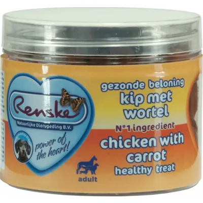 12x Renske Gezonde Beloning Hartjes Hondensnack Kip - Wortel 100 gr