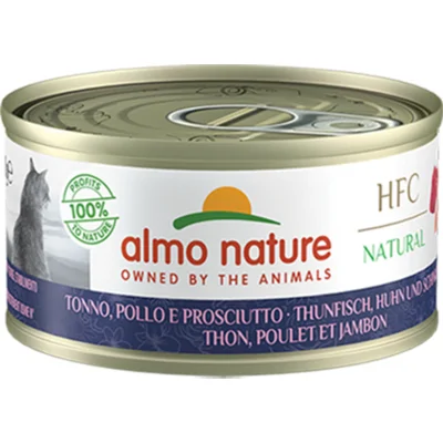 48x Almo Nature HFC Natural Kattenvoer Nat Blikje Tonijn&Kip&Ham 70 gr