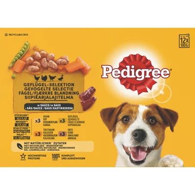 4x Pedigree Adult Hondenvoer Maaltijdzakjes in Saus Gevogelte en Groenten 12 x 100 gr