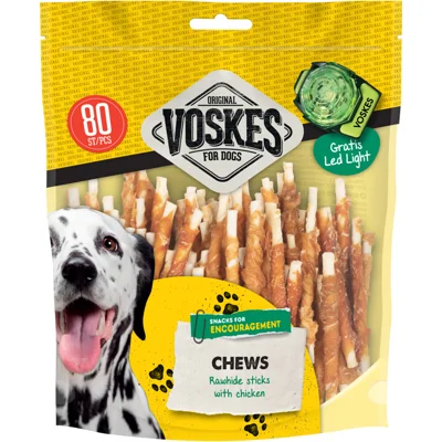 Voskes Hondensnacks Original Runderhuid Sticks Kip 80 stuks