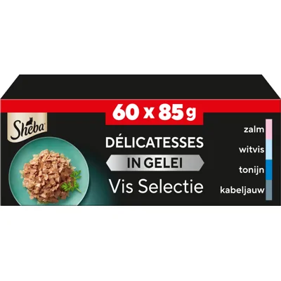 Sheba Delicatesses Vis Selectie in gelei maxipack natvoer kat maaltijdzakjes 2 x (60 x 85 g)