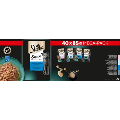 Sheba Delicatesses Vis Selectie in saus megapack natvoer kat maaltijdzakjes 1 verpakking (40 x 85 g)