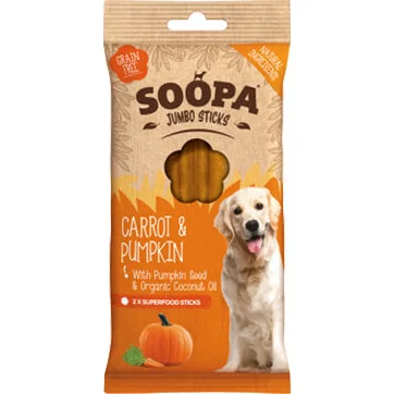 Soopa Jumbo Dental Sticks met wortel & pompoen voor de hond Per 2