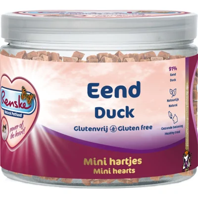 12x Renske Gezonde Beloning Hartjes Kattensnack Eend 100 gr