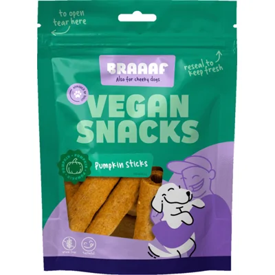 10x Braaaf Sticks Hondensnack Pompoen 6 cm 80 gr