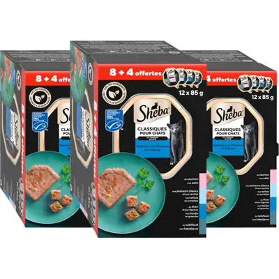 3x Sheba Kattenvoer Nat Classic Paté Vis Selectie Multipack 12x85 gr
