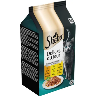 Sheba Délices du Jour met kalkoen, kip en gevogelte in gelei natvoer kat 12 x 50 g