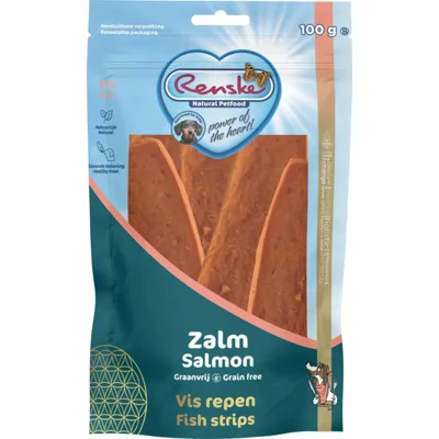 10x Renske Gezonde Beloning Vleesrepen Hondensnack Zalm 100 gr