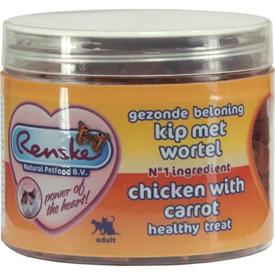 12x Renske Gezonde Beloning Hartjes Kattensnack Kip&Wortel 100 gr