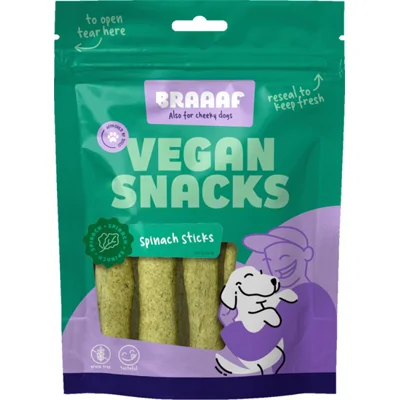 10x Braaaf Sticks Hondensnack Spinazie 12 cm 80 gr