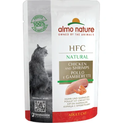 48x Almo Nature HFC Natural Kattenvoer Nat Maaltijdzakje Kip&Garnaal 55 gr