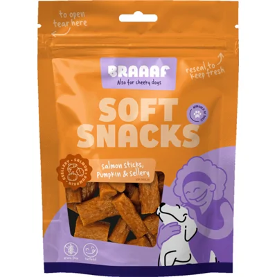 Braaaf Sticks Hondensnack Zalm - Pompoen - Selderij 85 gr