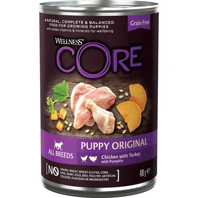 Wellness Core Hondenvoer Blik Puppy Kip - Kalkoen - Pompoen 400 gr