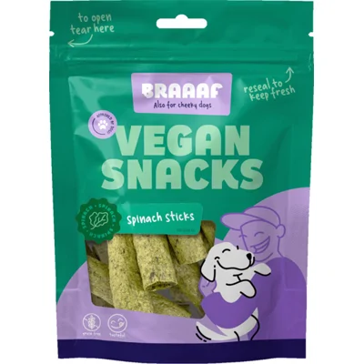 10x Braaaf Sticks Hondensnack Spinazie 6 cm 80 gr