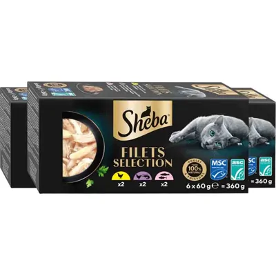 3x Sheba Kattenvoer Nat Filets Kip & Zalm in Saus Multipack 6x60 gr