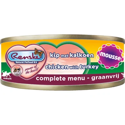 Renske Graanvrij mousse kip met kalkoen natvoer kat (blik) 1 tray (24 x 70 g)