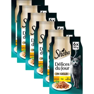 6x Sheba Adult Delices du Jour Kattenvoer Nat Kip&Kalkoen in Gelei 6 x 50 gr