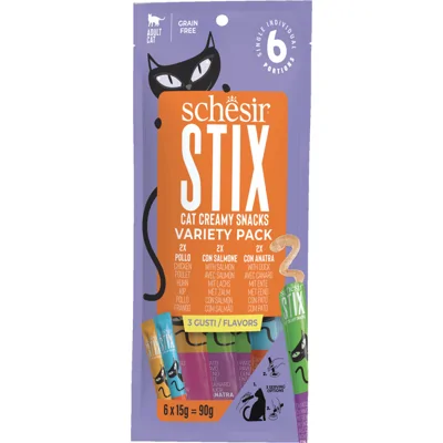 12x Schesir Kattensnack Stix Variatie-Pack 6 x 15 gr