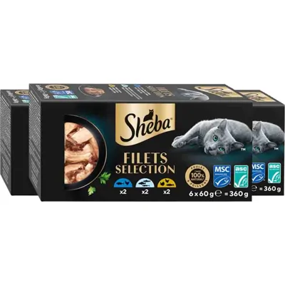 3x Sheba Kattenvoer Nat Filets Witte Vis in Saus Multipack 6x60 gr