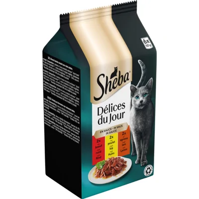 Sheba Délices du Jour met rund, kip en lam in saus natvoer kat 12 x 50 g