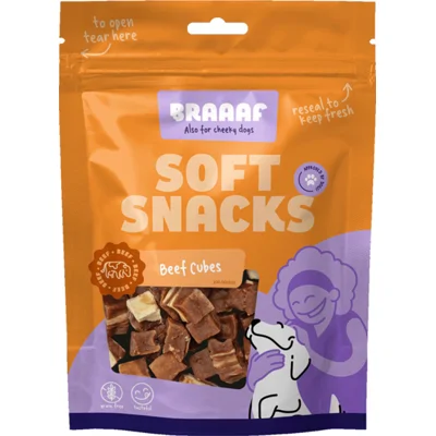10x Braaaf Blokjes Hondensnack Rund Steak met Vis 85 gr