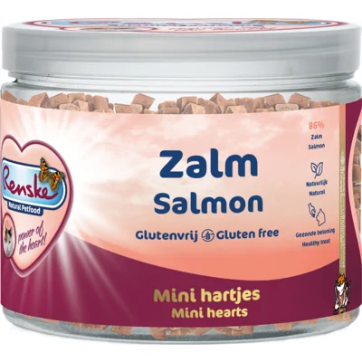 12x Renske Gezonde Beloning Hartjes Kattensnack Zalm 100 gr