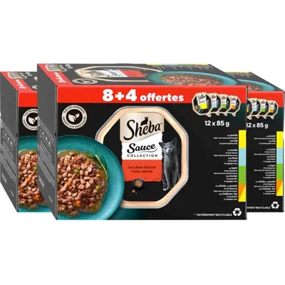 3x Sheba Kattenvoer Nat Sauce Collection Traiteur Selectie Multipack 12x85 gr